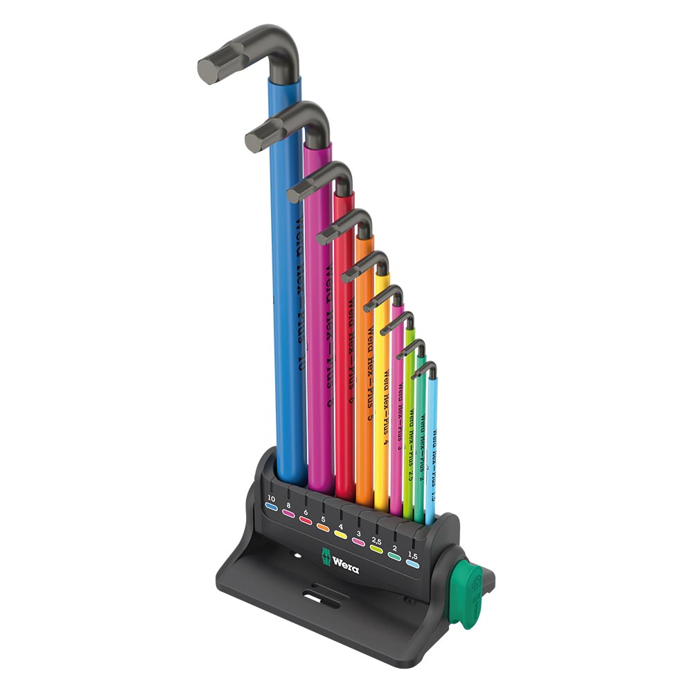 德國Wera彩⾊膠套六角板⼿9⽀組-收納架＋增消磁